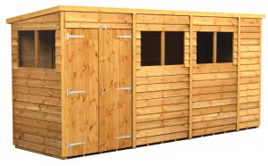 Power 14x4 Pent Garden Shed Overlap - Double Door